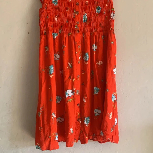 Free People Women M Greatest Day Mini Dress Orange Floral Smocked Size Small - Picture 4 of 7